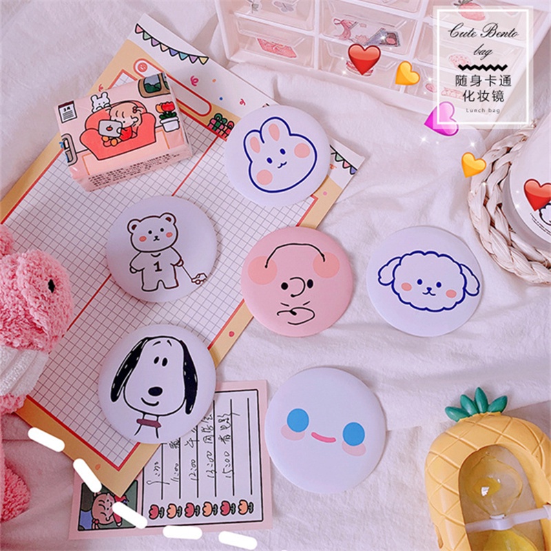 [Hàng mới về] Gương trang điểm mini hình tròn họa tiết hoạt hình phong cách Hàn quốc xinh xắn cho nữ F927