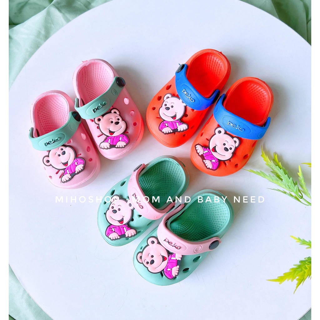 Dép Sục Peko Sticker Gấu Siêu Nhẹ Mềm Êm Chân Cho Bé Trai Bé Gái