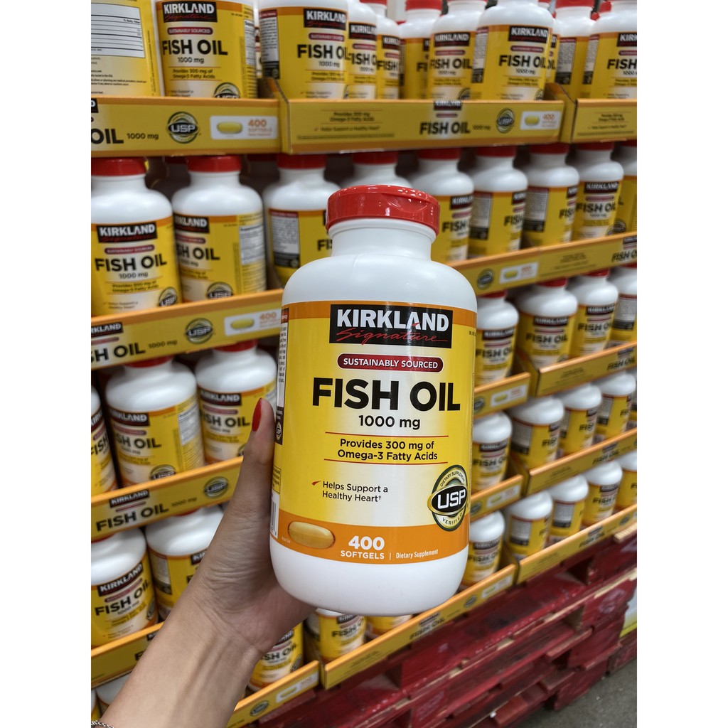 Thực phẩm bảo vệ sức khỏe Viên dầu cá Kirkland Signature Fish Oil 1000mg từ Mỹ, bổ sung Omega-3, DHA và EPA - 400 Viên
