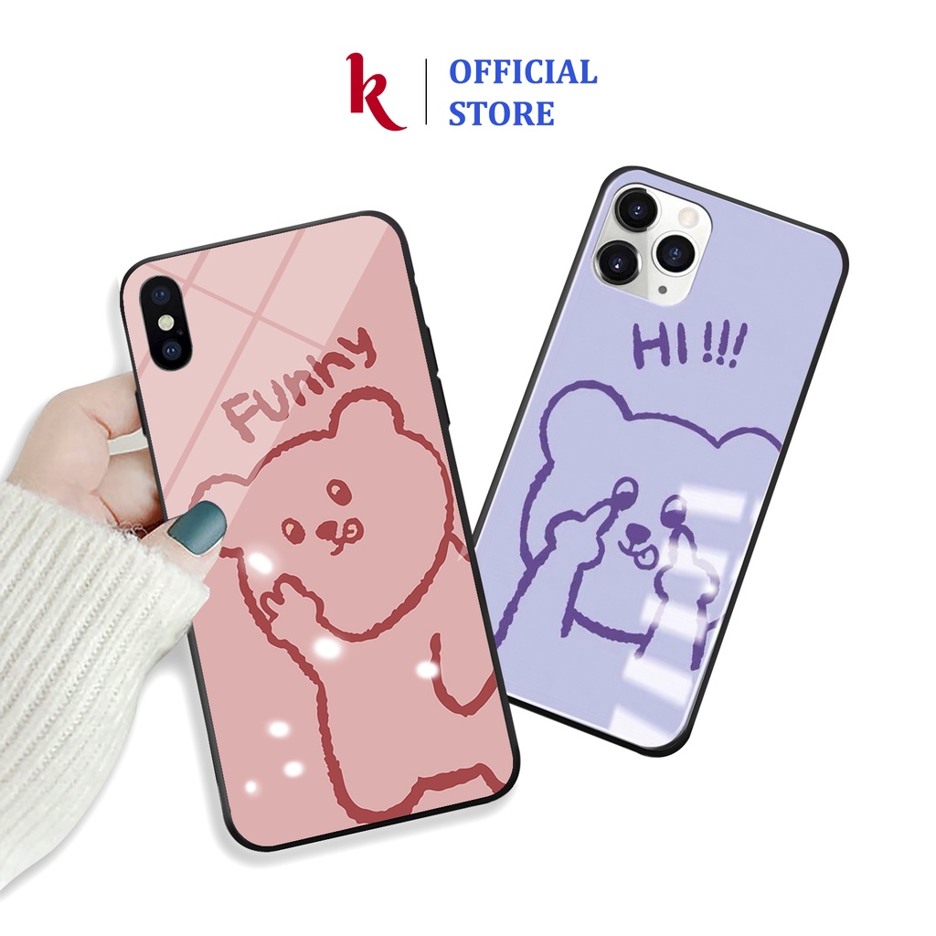 Ốp lưng iphone kính cặp đôi gấu Funny case 14plus 14 pro max 13 12 promax 11 mini 6 6s 7 8 plus x xr xs Se