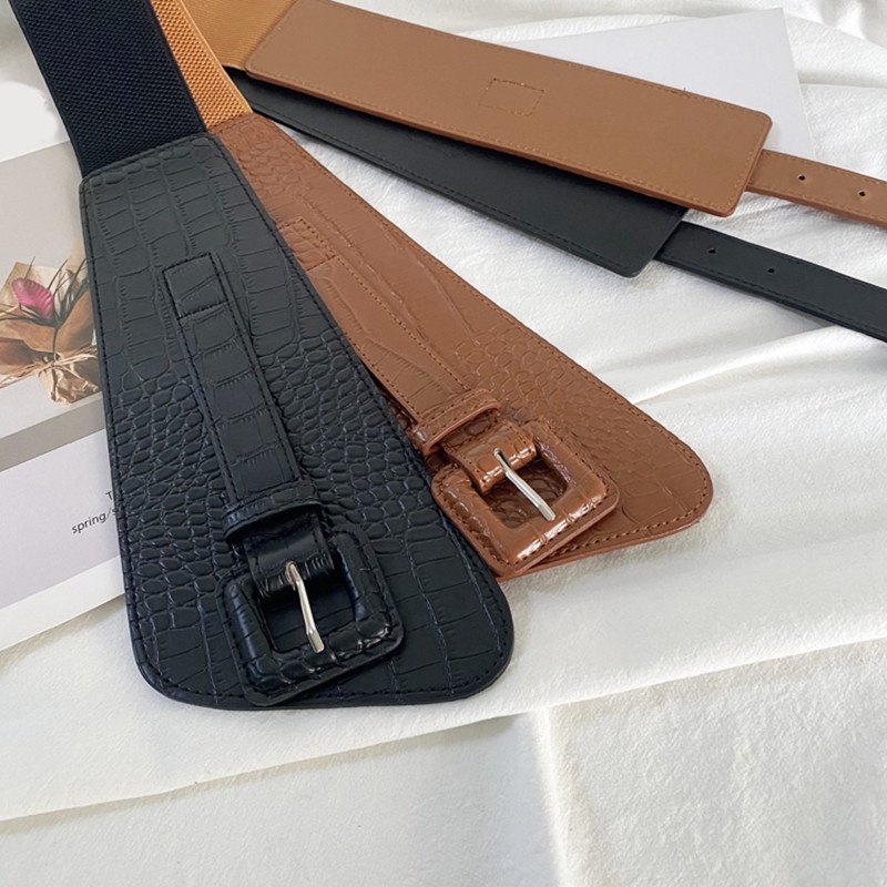 Thắt Lưng Da Bản To Màu Bạc Sang Trọng Co Giãn Dùng Phối Đầm/Đầm Thời Trang Cho Nữ