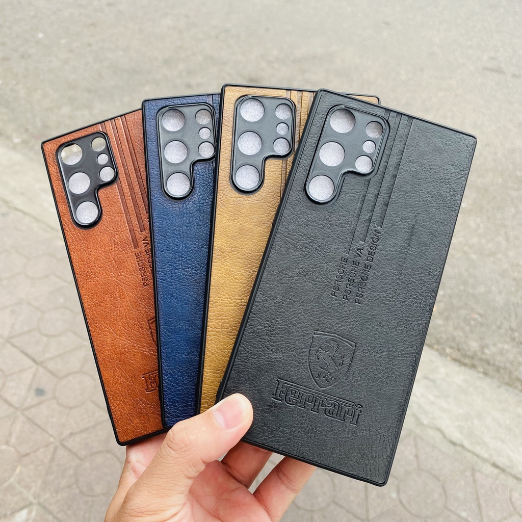 Ốp Lưng Samsung S22 Ultra Lưng Da In Logo Ferrari