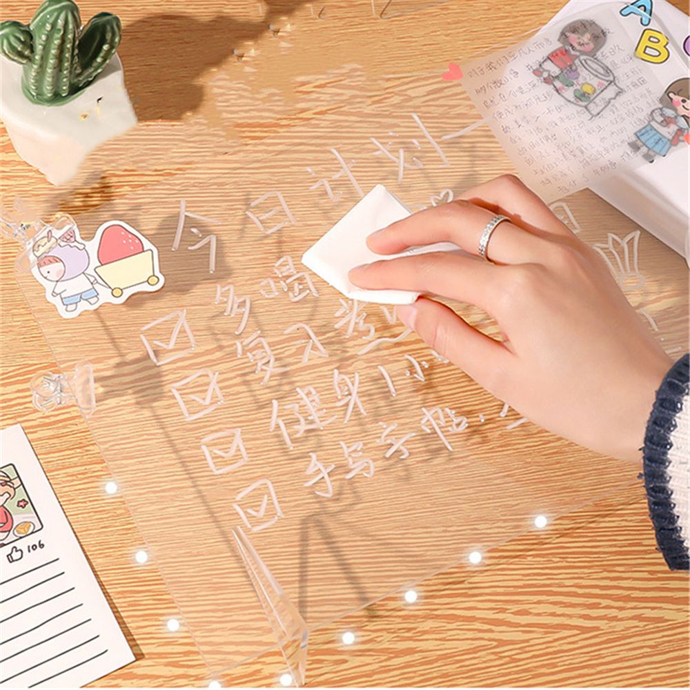LONTIME Bảng trắng viết phấn viết lời nhắn để bàn bằng acrylic trong suốt có thể xóa được dùng làm quà tặng