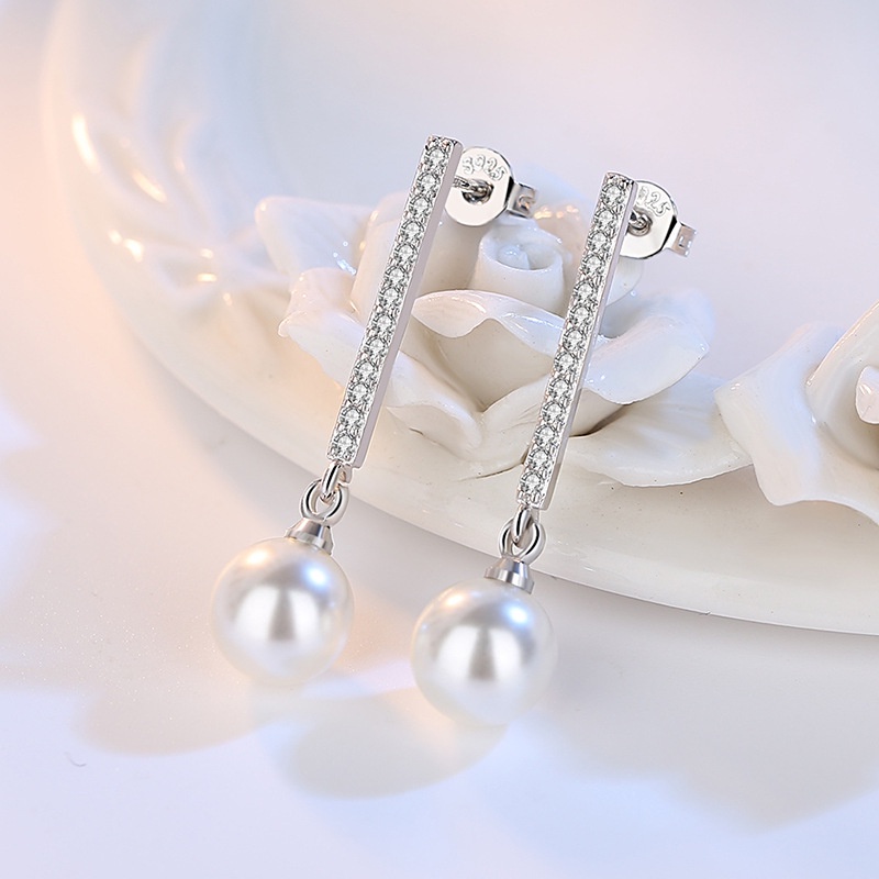 Bông Tai Bạc 925 Đính Ngọc Trai Zircon 00004 Thời Trang Cho Nữ