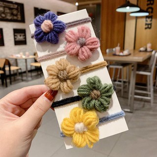 Dây Cột Tóc Đính Hoa Bằng Len Phong Cách Hàn Quốc