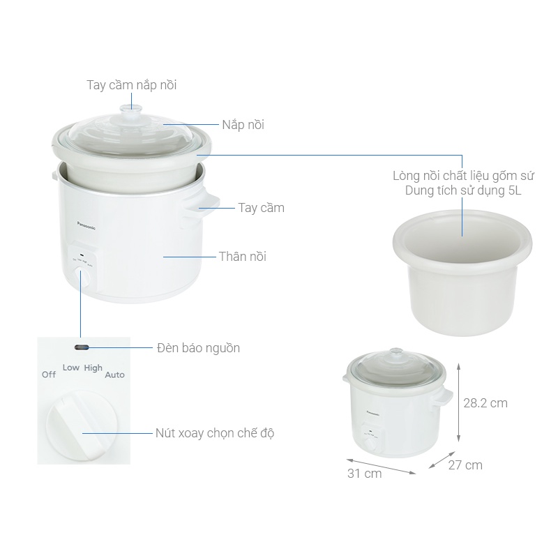 Nồi nấu chậm Panasonic NF-N51AWRA  - Hàng chính hãng - Bảo hành 12 tháng
