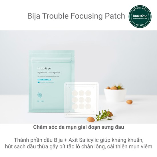 [Mã FMCGMF11 giảm 8% đơn 250K] Miếng dán làm dịu mụn innisfree Bija Trouble Focusing Patch (1 Tờ)