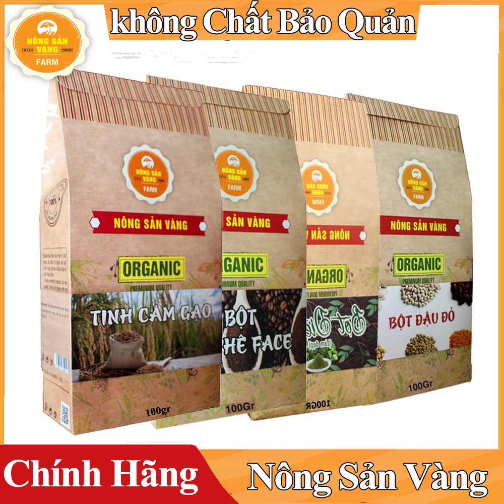 Combo 4 Làm Đẹp Tự Nhiên (handmade): Tinh Cám Gạo, Bột Cà Phê, Bột Đậu Đỏ, Bộ Dụng Cụ 4 IN 1 (100g/Túi) - Nông Sản Vàng