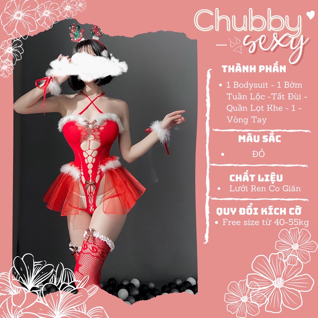 Cosplay Noel Giáng Sinh sexy siêu gợi cảm ,  công chúa đêm Noel,  bodysuit đầy đủ phụ kiện  - BDS17 - Chubby.sexy