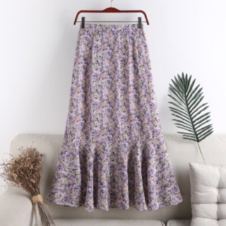 Chân váy đuôi cá dáng dài họa tiết hoa nhí