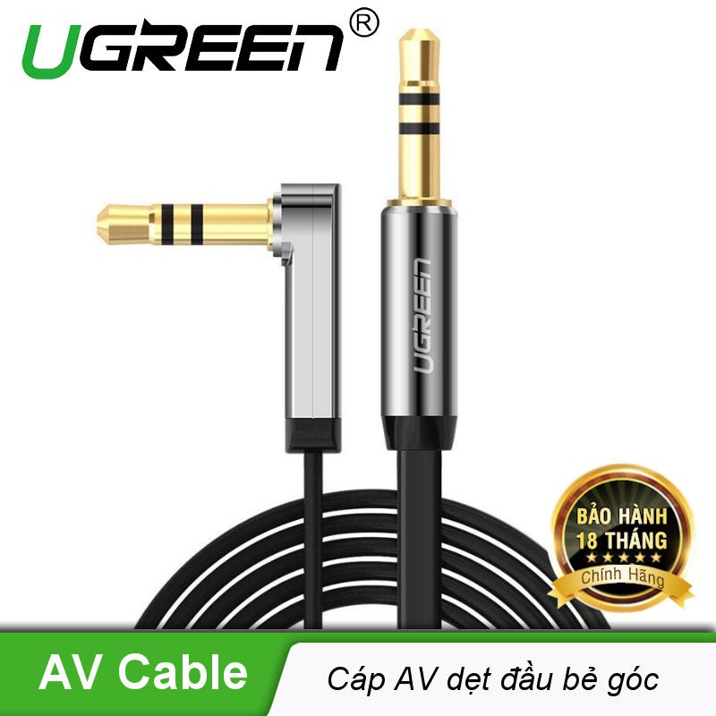 Dây Audio 3.5mm dẹt,mạ vàng 1 đầu vuông 90, TPE UGREEN AV119 .