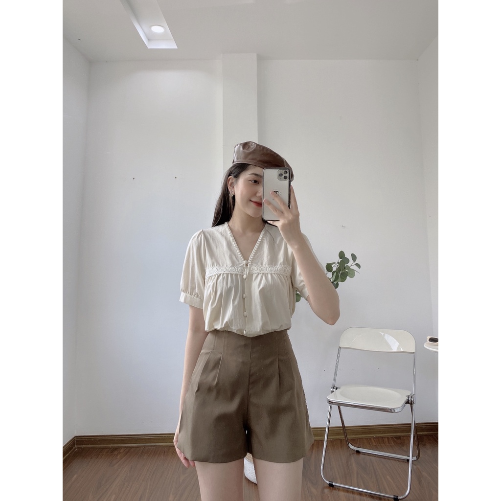 ÁO CỘC BABYDOLL REN NGANG KHUY BỌC 8083