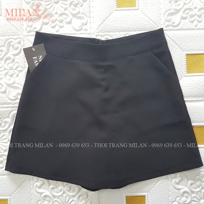 Quần giả váy dáng chữ A nữ công sở có túi lửng lỡ màu Đen Vàng cạp lưng cao khóa sau - Vải dày mặc đi biển làm học đẹp