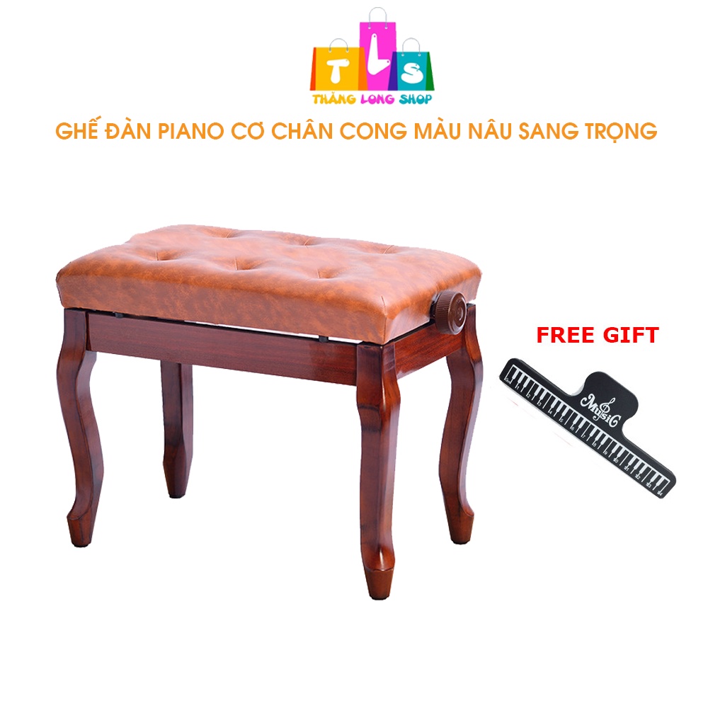 Ghế Đàn Piano Cơ Chân Cong Tăng Chính Chiều Cao Màu Nâu Sang Trọng