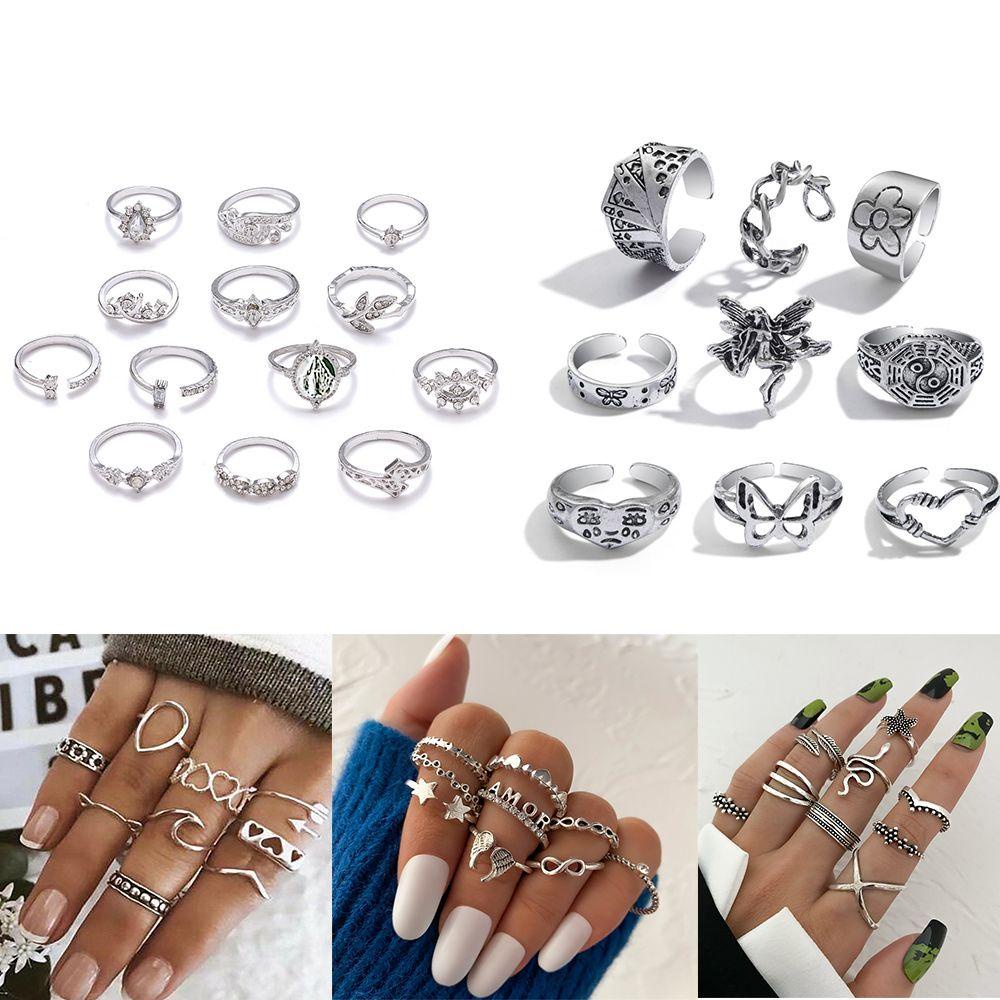 Bộ 9 Nhẫn Họa Tiết Hoa Và Bướm Phong Cách Gothic Cổ Điển Thời Trang Cho Nam Và Nữ