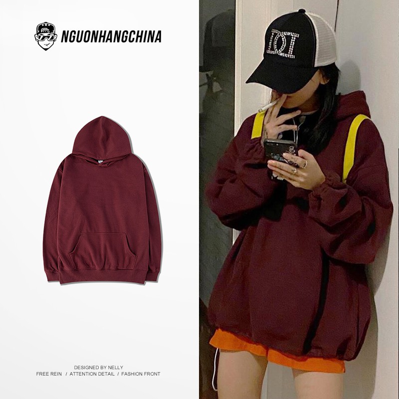 Áo hoodie Nelly trơn màu đỏ đô