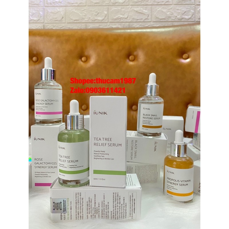 serum IUNIK trắng da,dưỡng ẩm,loại bỏ mụn,chống lão hoá ,tinh chất hoa hồng,trà xanh,ốc sên,trái cây 50ml .