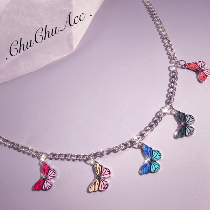 Dây Chuyền Mặt Hình Bướm Nhiều Màu Sắc Phong Cách Hip Hop