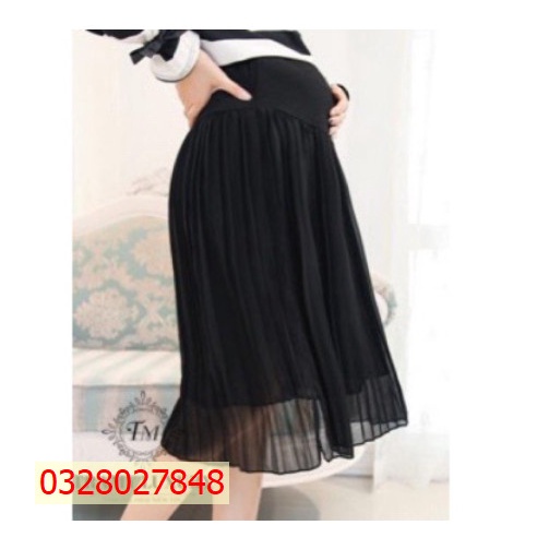 Chân váy bầu dài xếp ly 2 lớp lưng cao phong cách Hàn Quốc thời trang