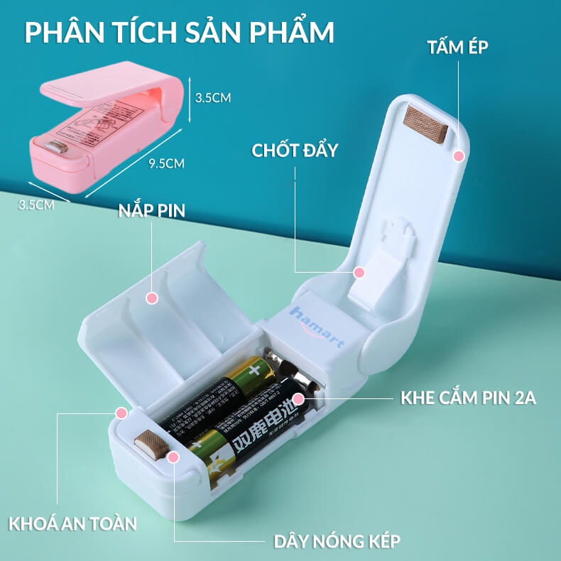 Máy Hàn Miệng Túi Mini Cầm Tay Ép Nhiệt Túi Bảo Quản Thực Phẩm Tiện Lợi Tặng Pin 2A