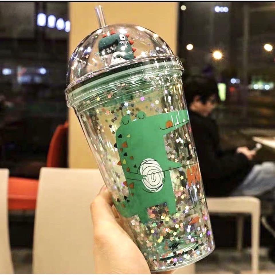Ly giữ nhiệt Khủng long 3D kim tuyến nhiều màu sắc (kèm ống hút) 380ml dễ thương kute - LANA QUEEN | BigBuy360 - bigbuy360.vn