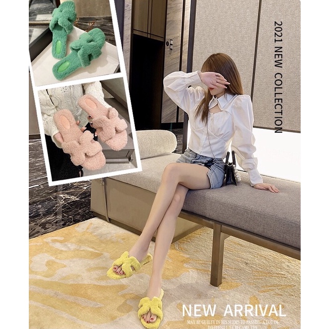 Dép bông H 2 👑🤩🐣 CÓ SẴN NÂU - ĐEN - TRẮNG - HỒNG