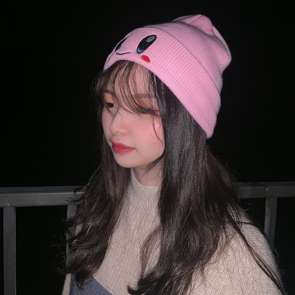 Mũ Len Dệt Kim In Họa Tiết Hoạt Hình Màu Hồng Phong Cách Nhật Bản Thời Trang Thu Đông Dành Cho Nữ