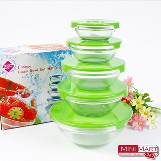 Bộ 5 thố thủy tinh trơn có nắp siêu sale