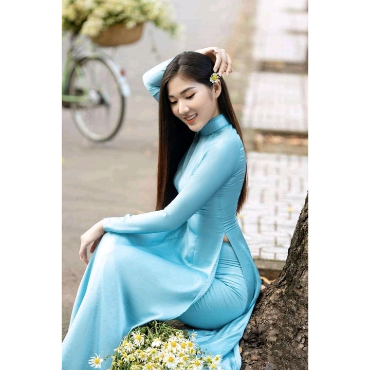 ÁO DÀI PHI BÓNG XANH LỤA PHƯỚC THỊNH, ÁO DÀI TRUYỀN THỐNG, ÁO DÀI HỌC SINH MÀU XANH