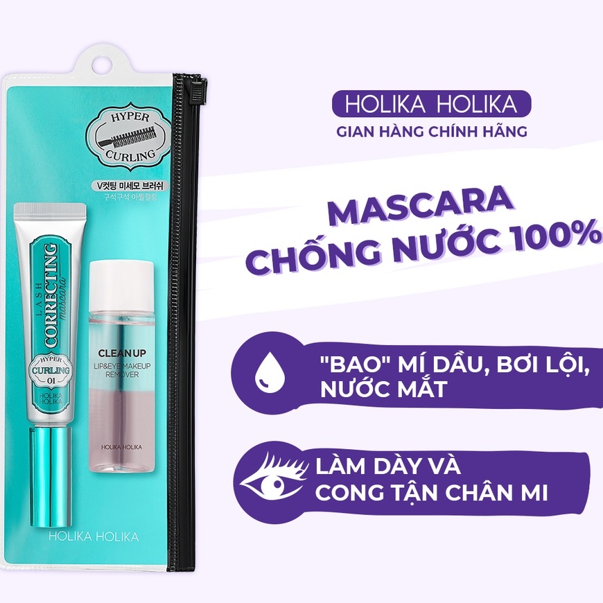 Mascara không trôi, làm cong mi kèm tẩy trang chuyên dụng Holika Holika Lash Correcting (9ml+30ml)