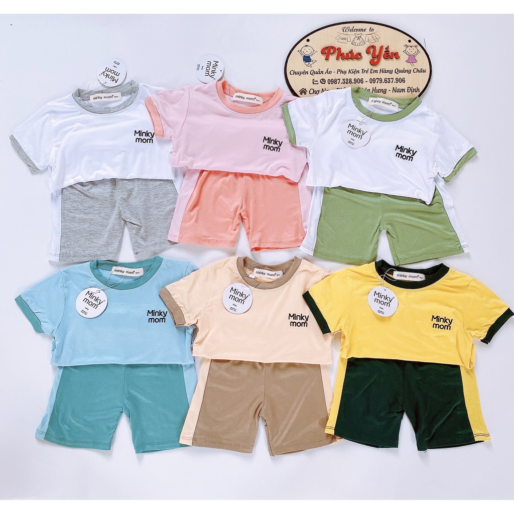 Sale !!! Bộ Cộc Tay Thun Lạnh Viền Màu Thêu Chữ Minky Mom Cho Bé (Size từ 8-18kg) (1445)