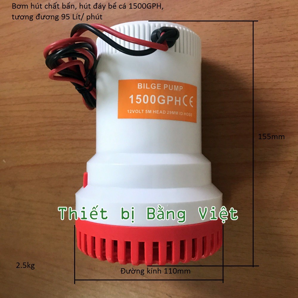 Dụng Cụ Bơm Hút Chất Thải Kẹp Bình Ắc Quy, Hút Chìm, Hút Đáy Bể Cá Bigle Pump 500GPH, 1500GPH, 2000GPH 12V