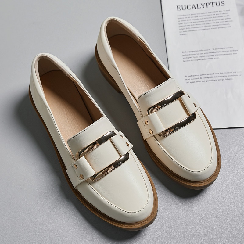 Giày Da Nữ Mũi Tròn Phong Cách Anh Quốc