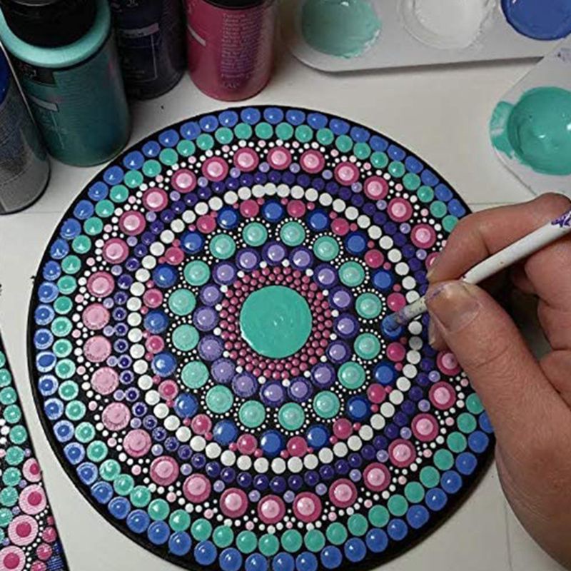 Bộ 8 Giấy Các Tông Màu Đen Hình Tròn Họa Tiết Mandala Dùng Vẽ Tranh DIY