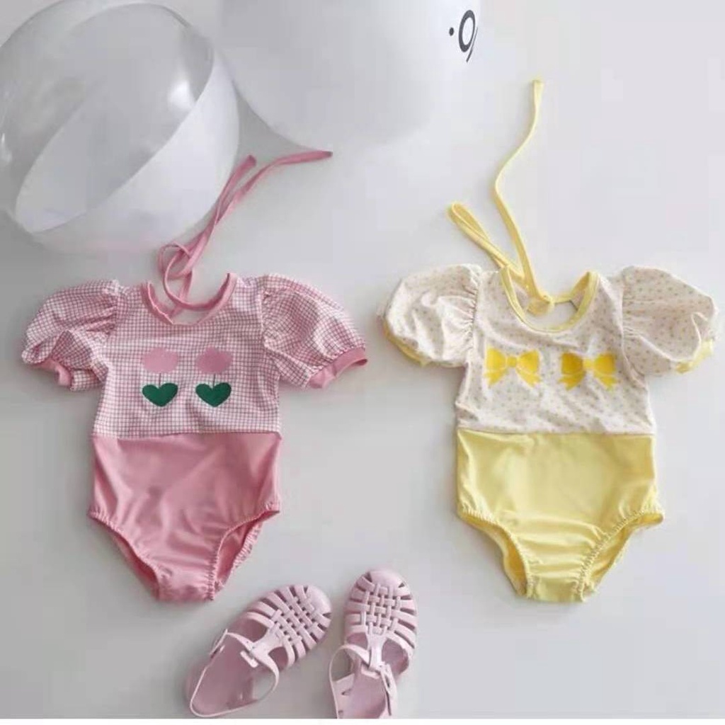 Bộ Đồ Bơi Hở Lưng Tay Phồng Phong Cách Phương Tây Dễ Thương Thời Trang Mùa Hè Dành Cho Bé Gái 2022