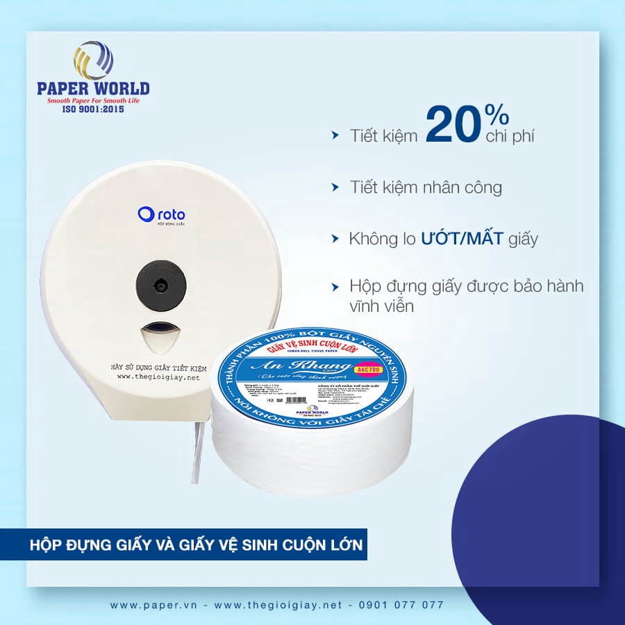 Giấy vệ sinh AN KHANG cuộn lớn cao cấp dễ tan trong nước, hạn chế tình trạng nghẹt bồn cầu 2 lớp 500g - Hàng chính hãng