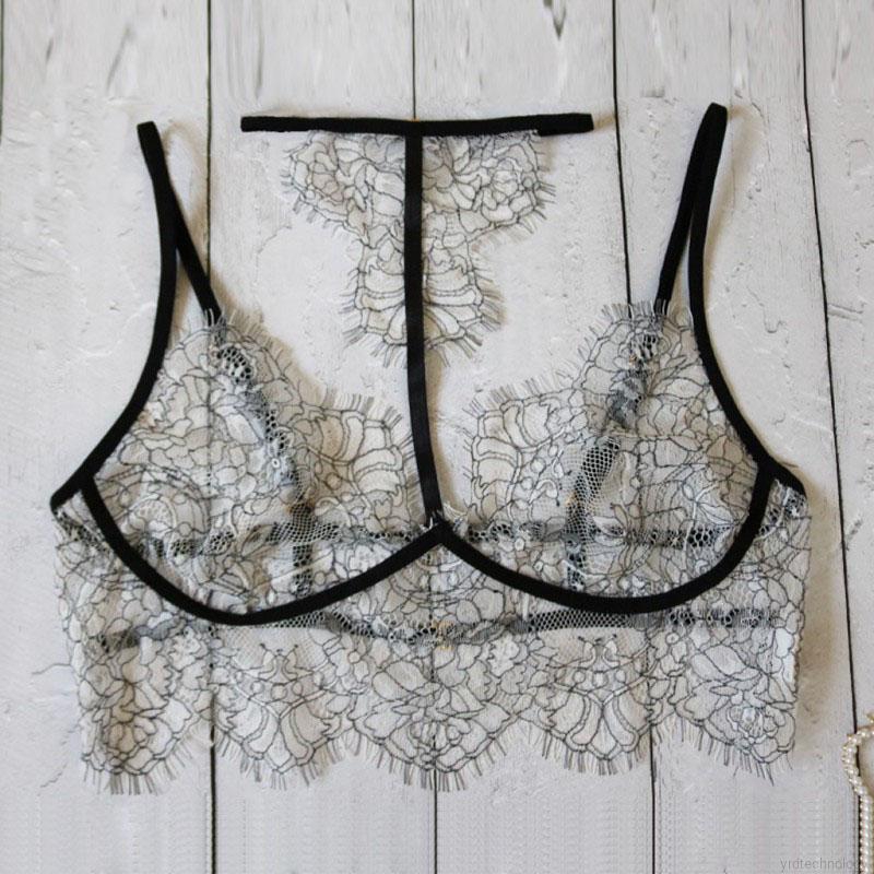 New Two-color Perspective Lace Three-point Sexy Bra Set