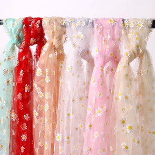 🌼 Vải voan lưới in hoa cúc 🌼[Giá 3m]