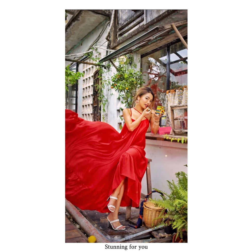 [STUNNING] Paris lụa satin đỏ freesize nhiều cách thắt dây