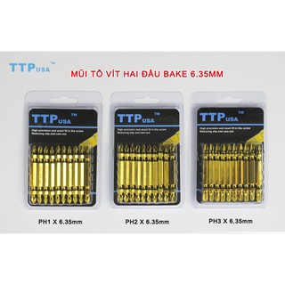 Mũi tô vít 2 đầu bake 1/4" TTPusa (màu vàng) (Vỉ 10 cái)