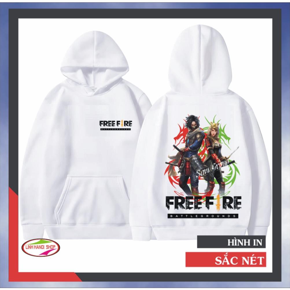 Áo khoác Hoodie nỉ bông màu trắng in hình Samurai đậm chất Game thủ FREE FIRE cực đẹp
