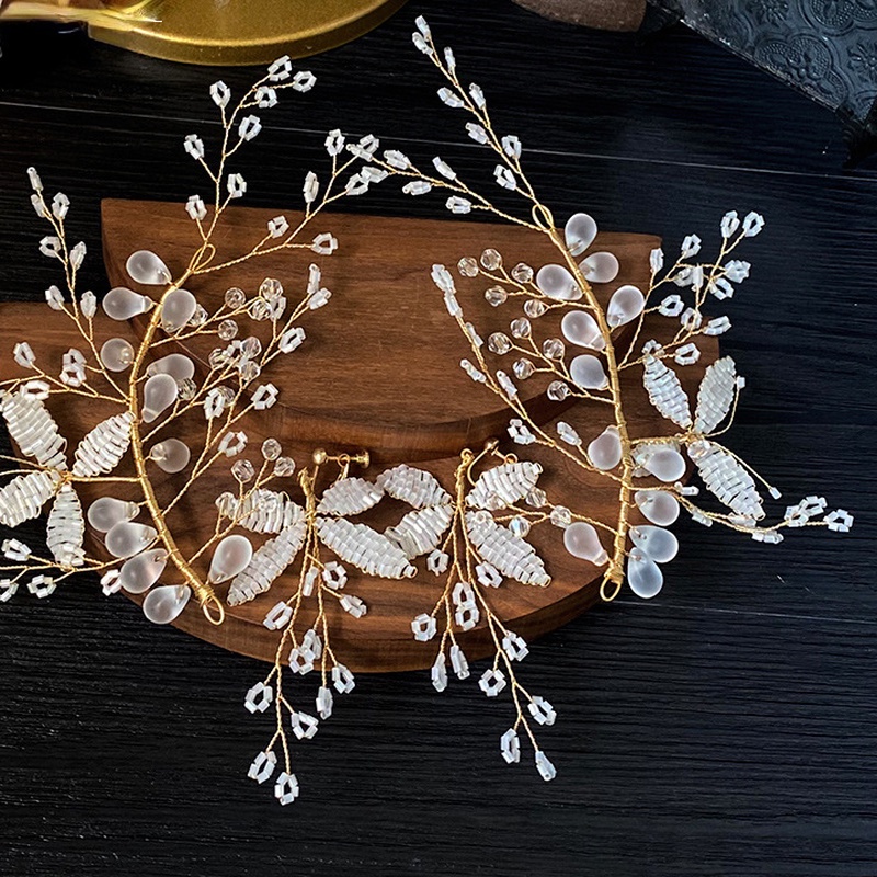 Deartiara Bộ Bông Tai Và Băng Đô Cài Tóc Cô Dâu Phong Cách Rừng Cây Đơn Giản Phụ Kiện Đám Cưới Siêu