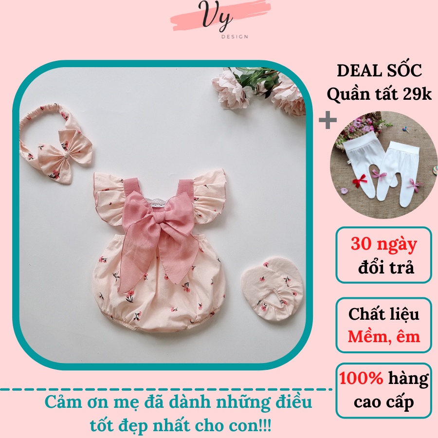 Sét Body Cho Bé Gái VY DESIGN. Body Bé Gái Hoạ Tiết Cẩm Chướng Kèm Phụ Kiện. Đồ Sơ Sinh Cho Bé 0 12 Tháng. Đầm Đầy Tháng