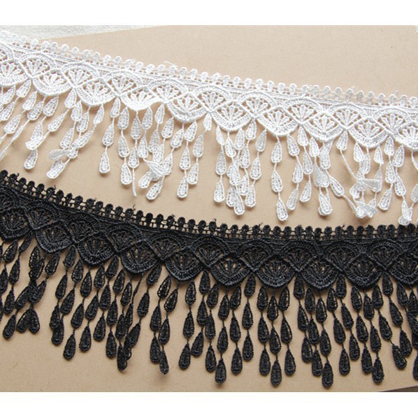 Dải Dây Ren Trắng/Đen Phối Tua Rua Đa Năng