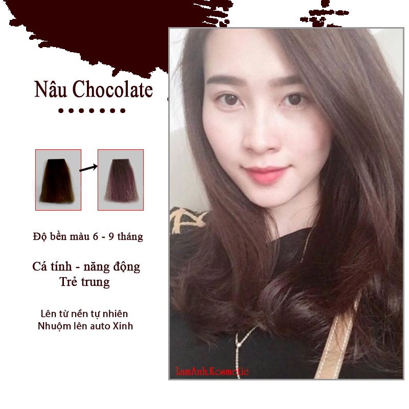 Thuốc nhuộm tóc màu NÂU CHOCOLATE kem nhuộm lên chuẩn tone chống sót da đầu màu nhuộm tóc bóng mượt an toàn khi sử dụng