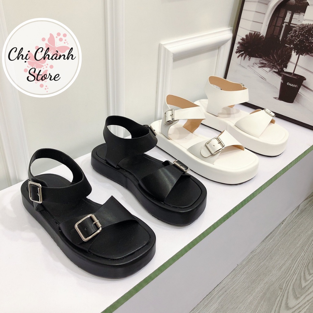 Sandal Nữ Đế Bọc 2p Chất Da Chuẩn Xịn Mút Bọc Da Nhẹ Khóa Bạc Cực Xinh - Chi Chanh Store