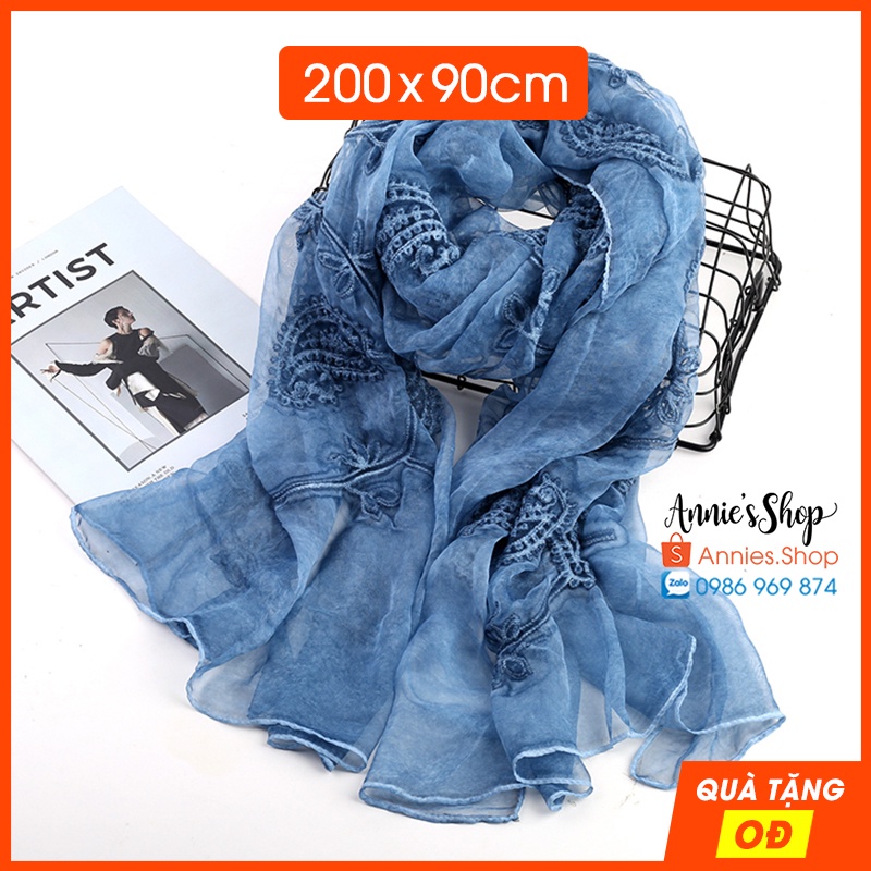 KH024 Khăn lụa thêu 3D Bohemian cao cấp