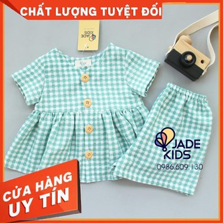[ Hàng Cao Cấp] quần áo trẻ em | set bộ bé gái 3 tháng - 4 tuổi |  | Bộ Đũi Kẻ Xanh Mát Nhẹ Cho Bé
