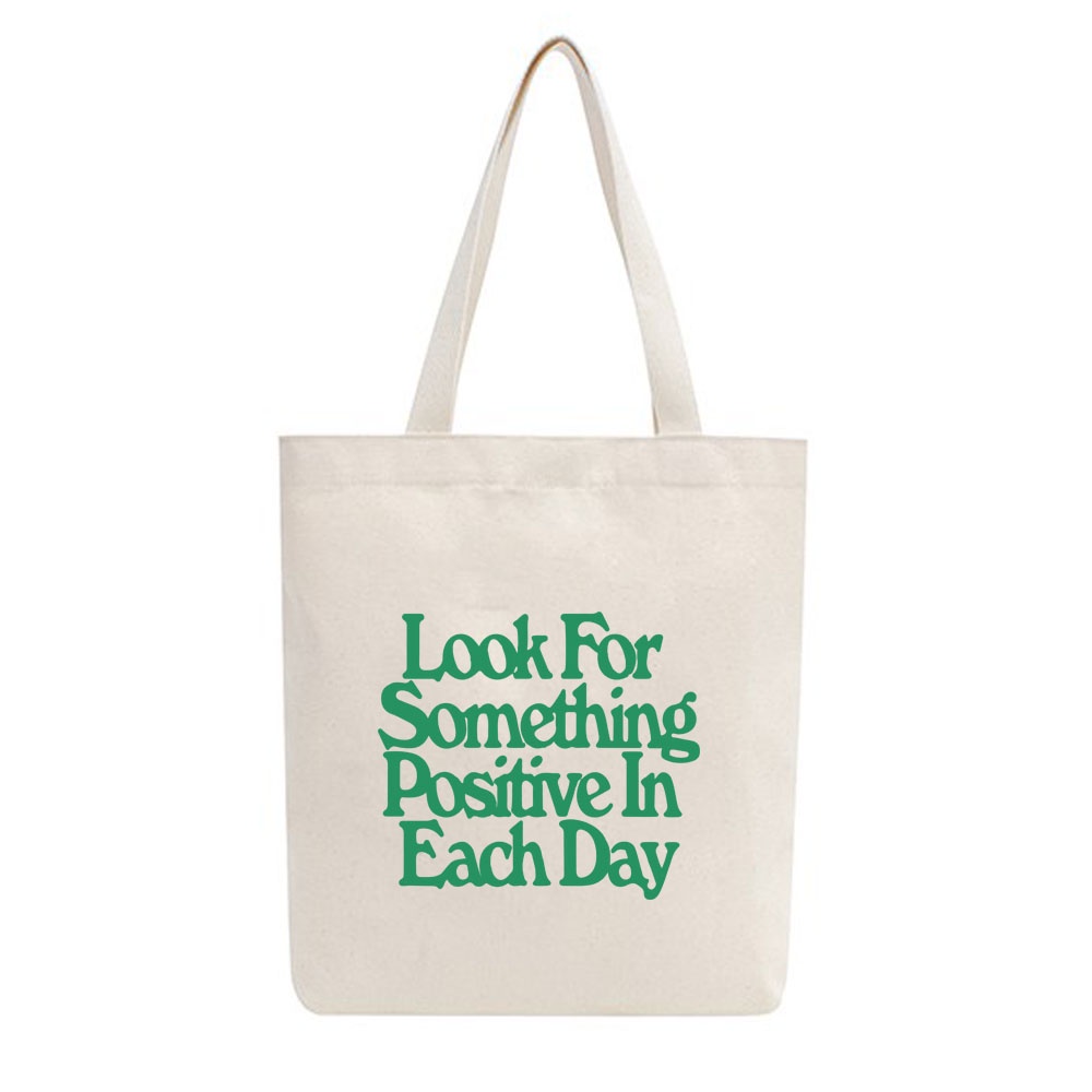 Túi tote vải mộc Tiệm nhà Pony dây kéo in hình Look for something positive in each day PM01