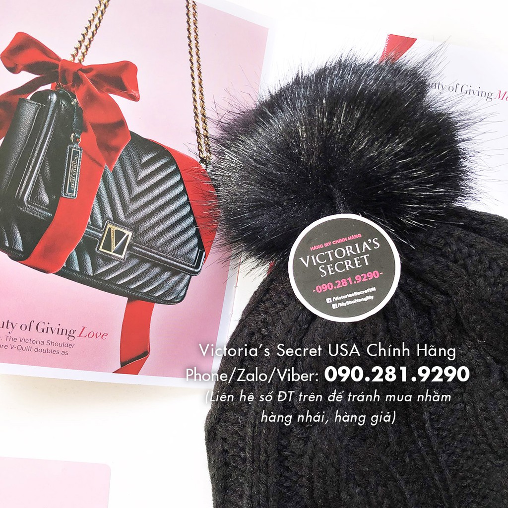 (59) Mũ len đen lông cừu thời trang, nón mùa đông, phong cách Mỹ - Hàng nhập Victoria's Secret USA